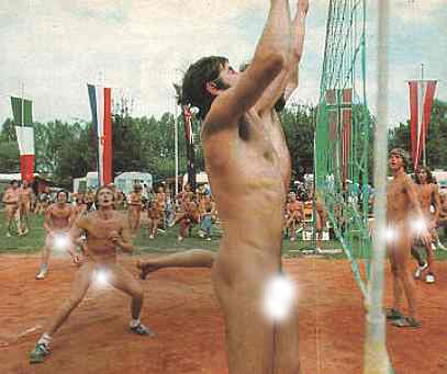 Nude men volley